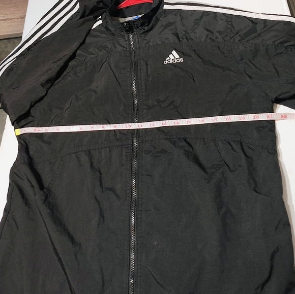 Adidas Vintage Men's Black Windbreaker with White Stripes. - Picture 11 of 12